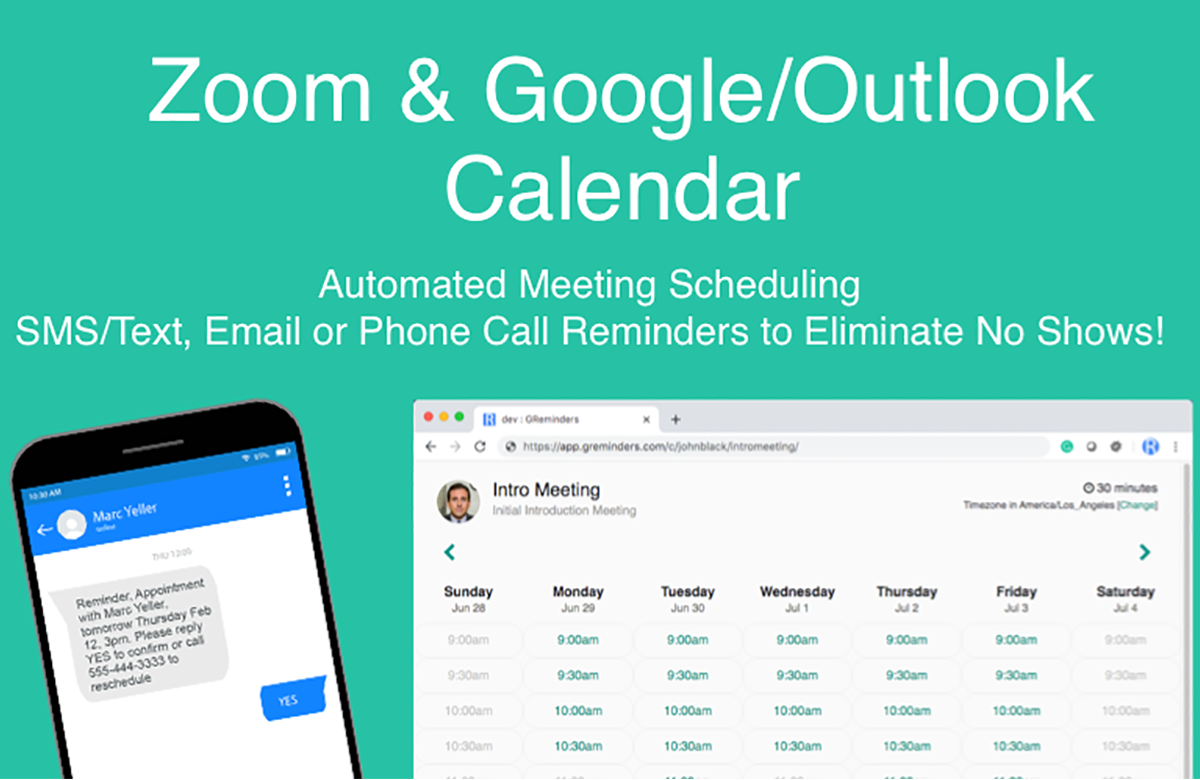 Zoom Meeting Scheduler SMS / Text Reminders for Google and Office 365