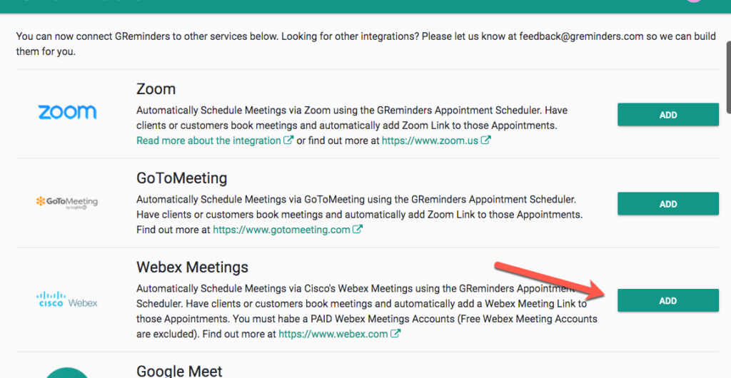 webex appointment reminders connect service