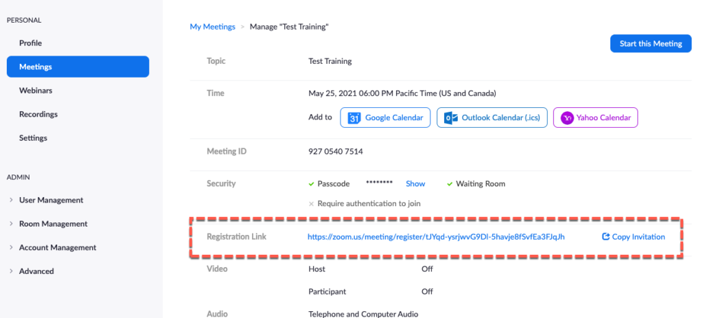 Your zoom meeting registration link