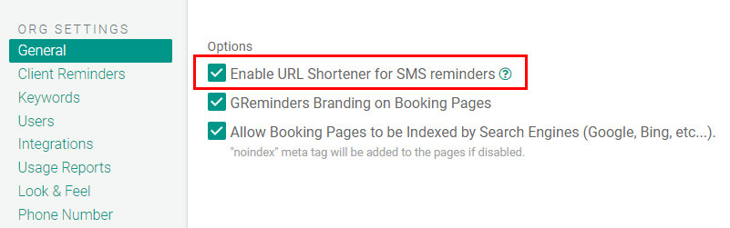 Link Shortner Checkbox