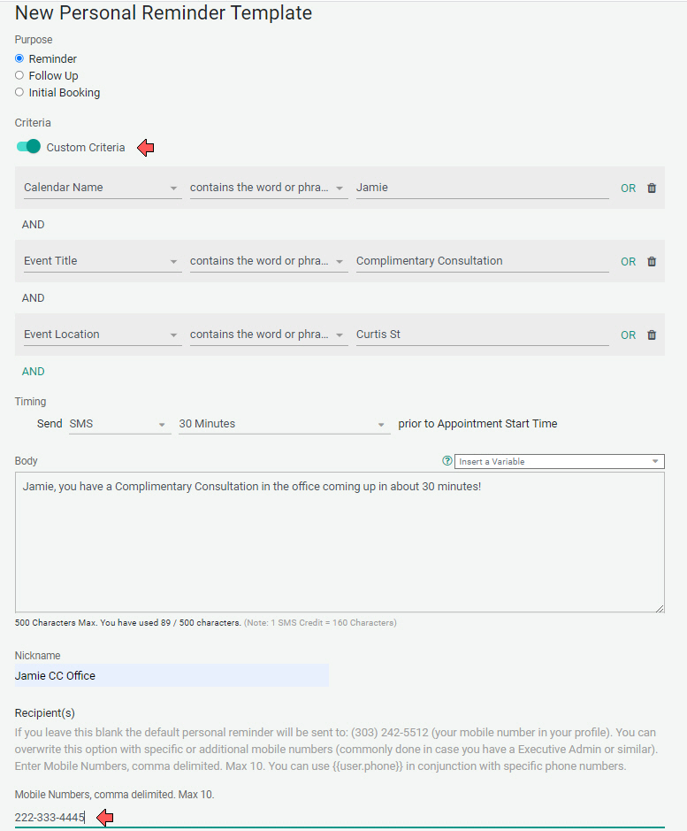 Expanded Criteria for Personal Reminders