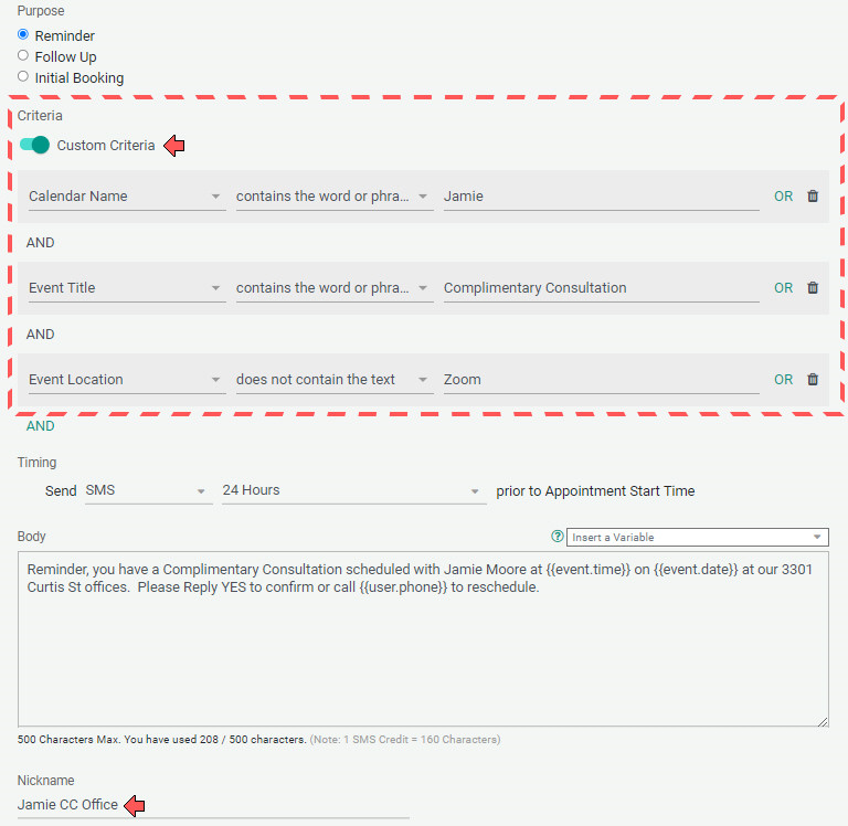 Expanded Criteria for Client Reminders
