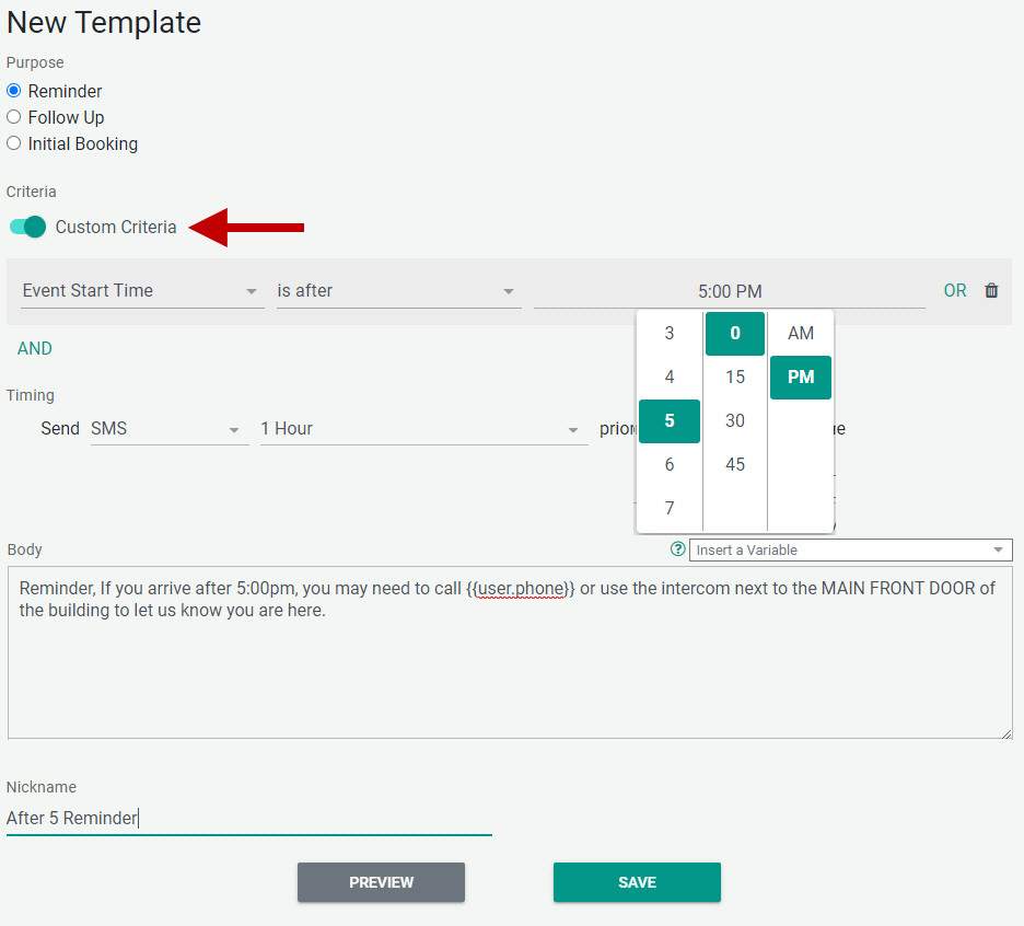 Setting Time Criteria