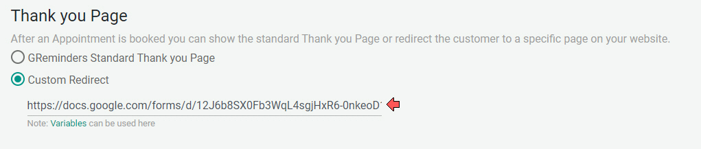 Redirect URL