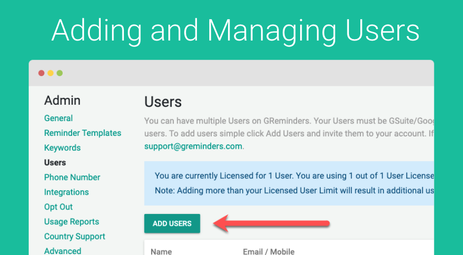 Adding and Managing Users GReminders