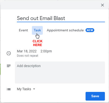 Create a task in Google Calendar