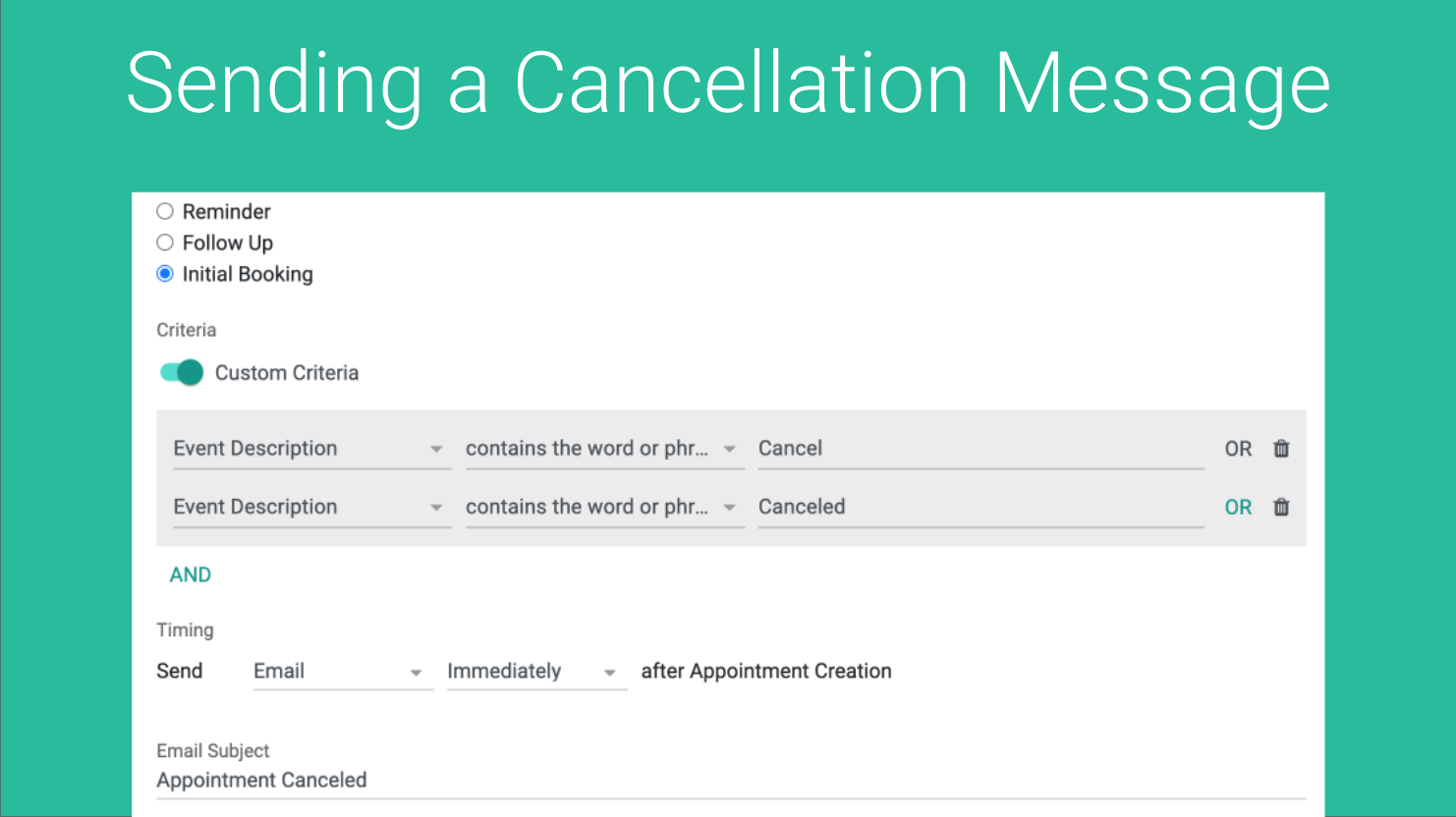 Sending a Cancellation Email or SMS through GReminders