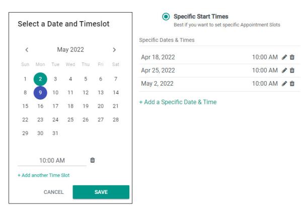 Setting specific dates and times