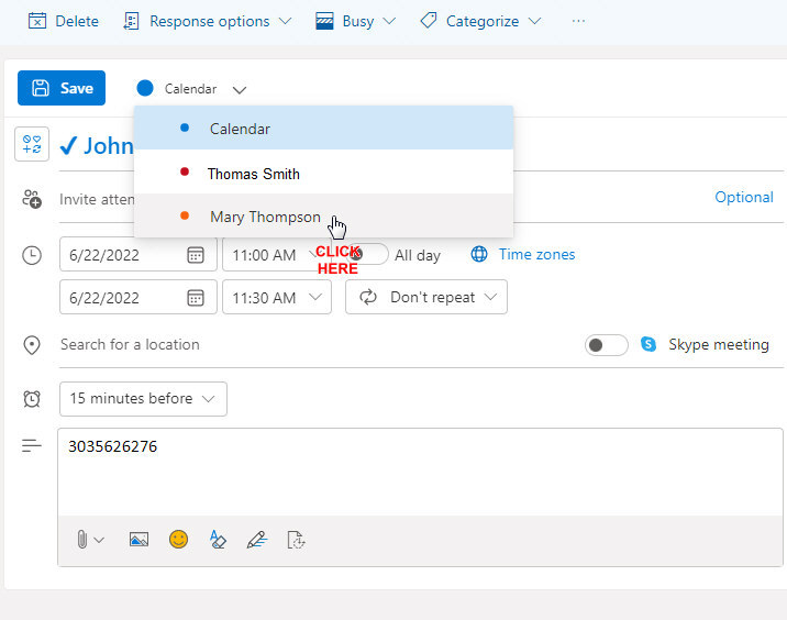 Assign event in outlook