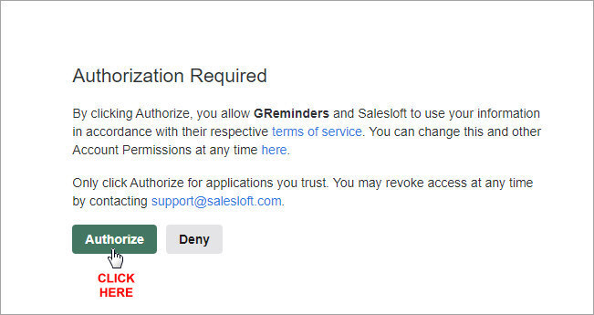 Authorize GReminders and SalesLoft