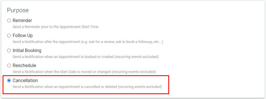 Choose Cancellation Purpose