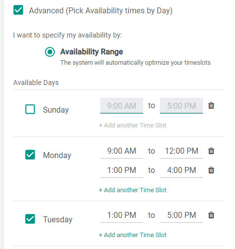 Indicated Availability Range