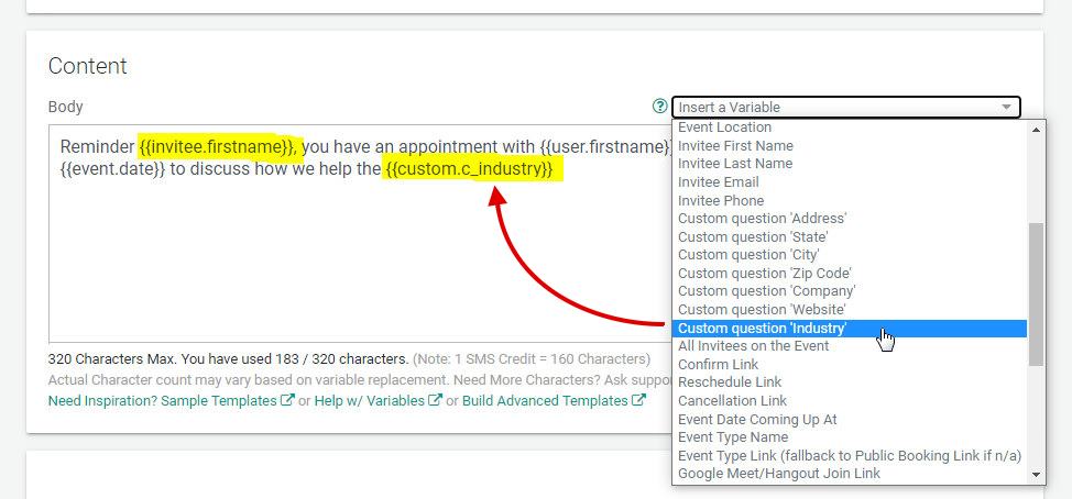 Custom Variables in Appointment Reminders