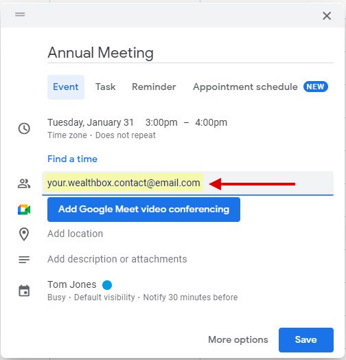 Google Calendar Event