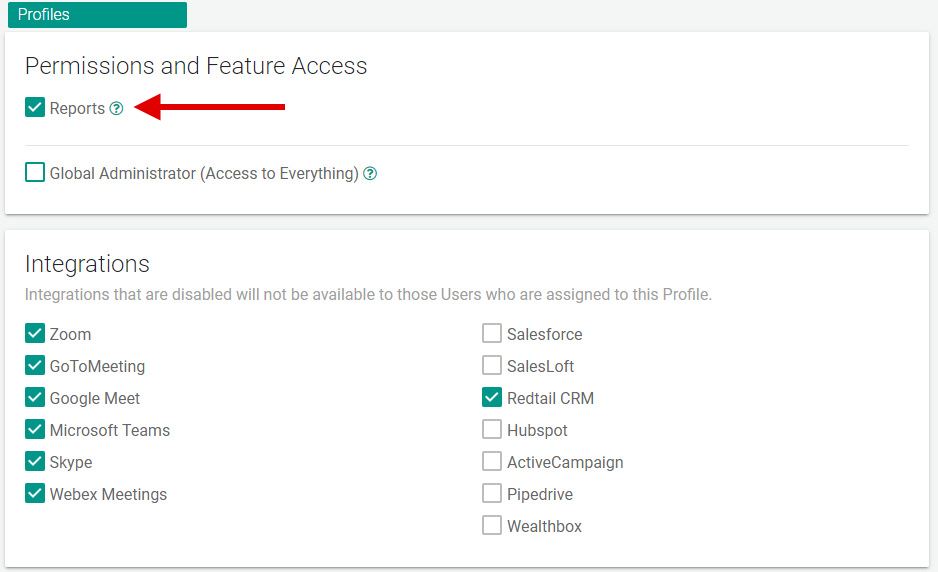Set up Reports in Profiles