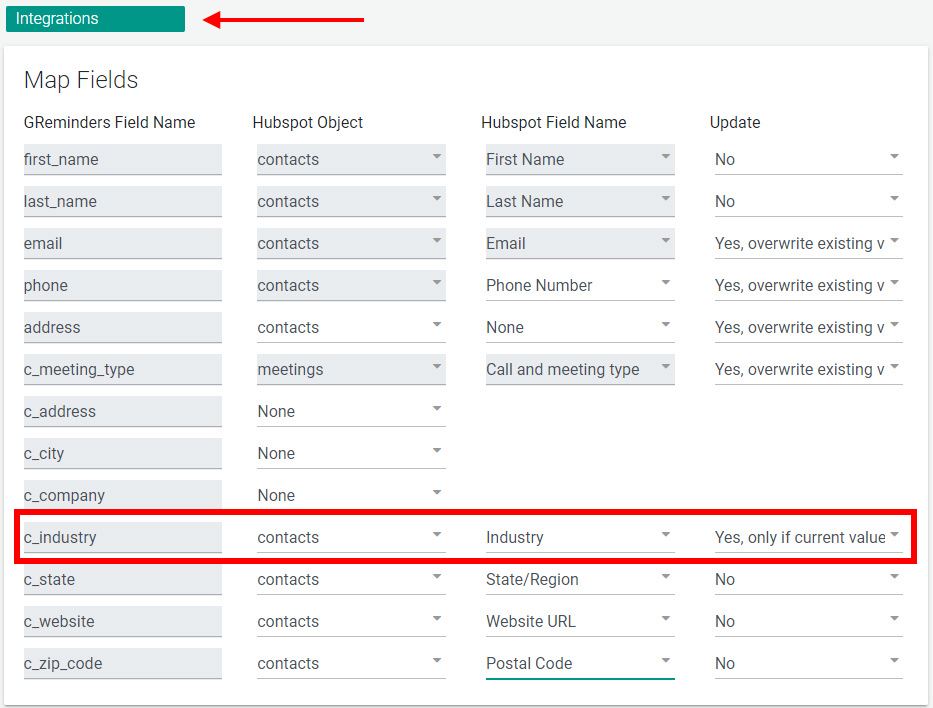 Map Fields to HubSpot