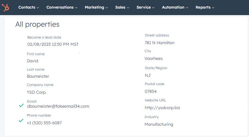 Data Mapped to HubSpot