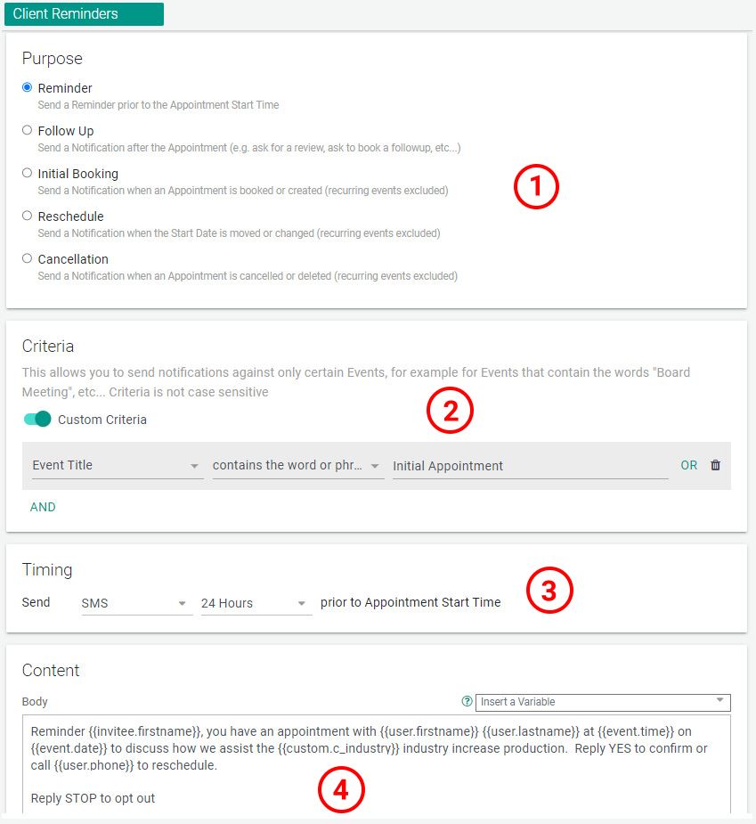 Setting up Reminder Templates