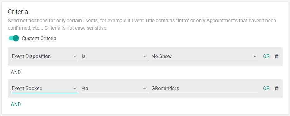 Criteria with Booked via GReminders