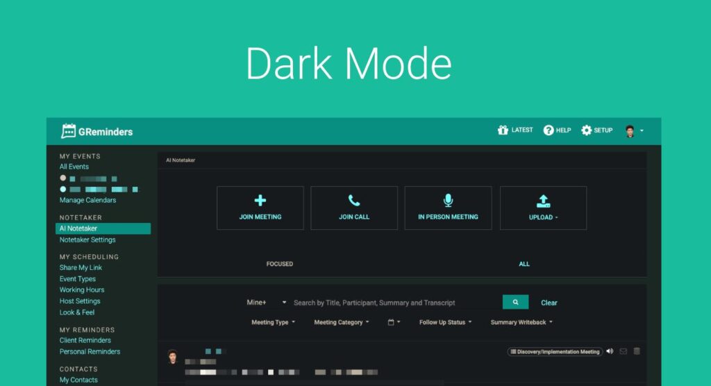 Dark Mode - End to End Meeting Management Platform - SMS Reminders - AI ...