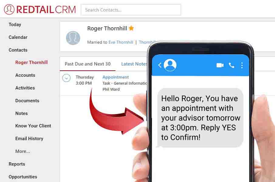 Redtail text reminders for appointments and automated client scheduling