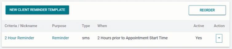 SMS Reminder Templates Saved Template